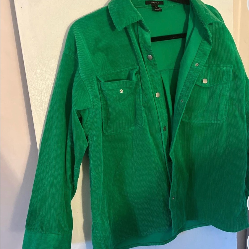 Green corduroy jacket with silver buttons